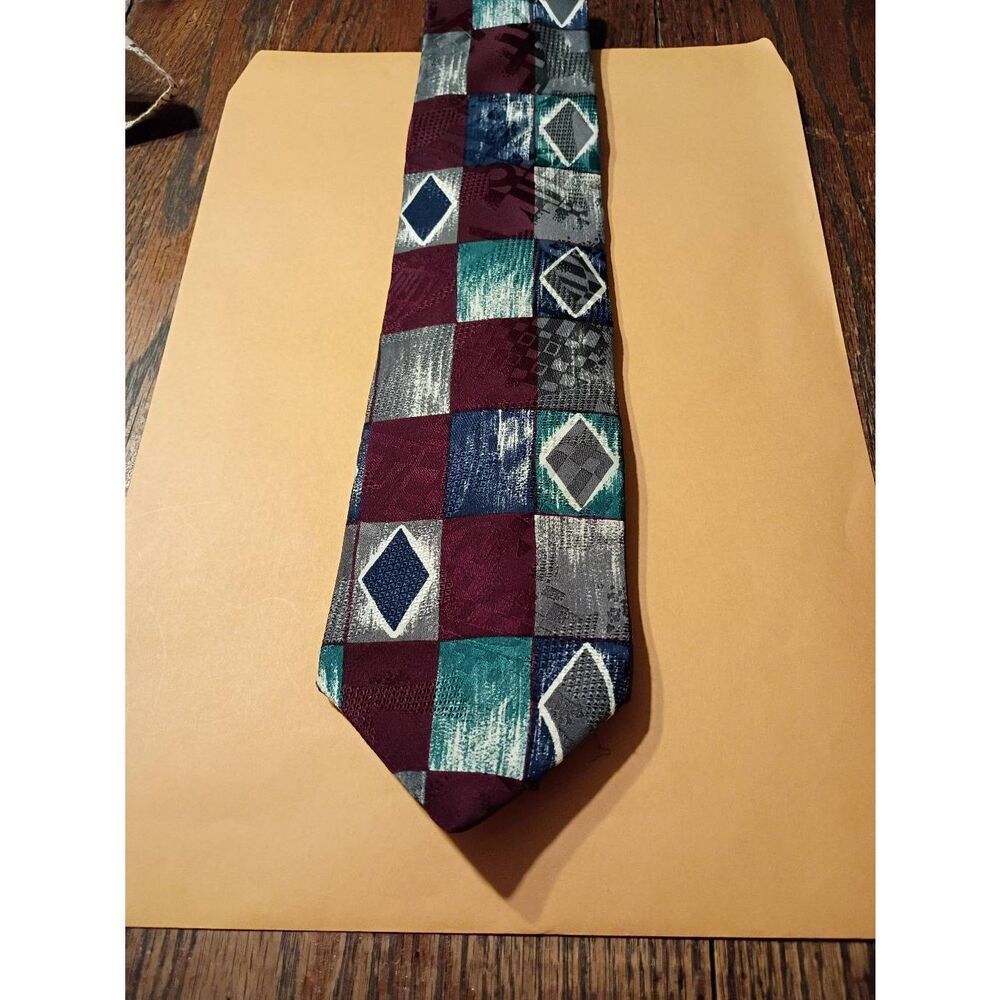 Sterling & Hunt Silk Mens Necktie Blue Grey White Maroon Tie Made in the USA